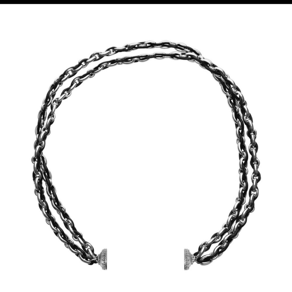 CLARA WILLIAMS
Randolph Jet Black & Leather Two Stranded Necklace, 16.5"